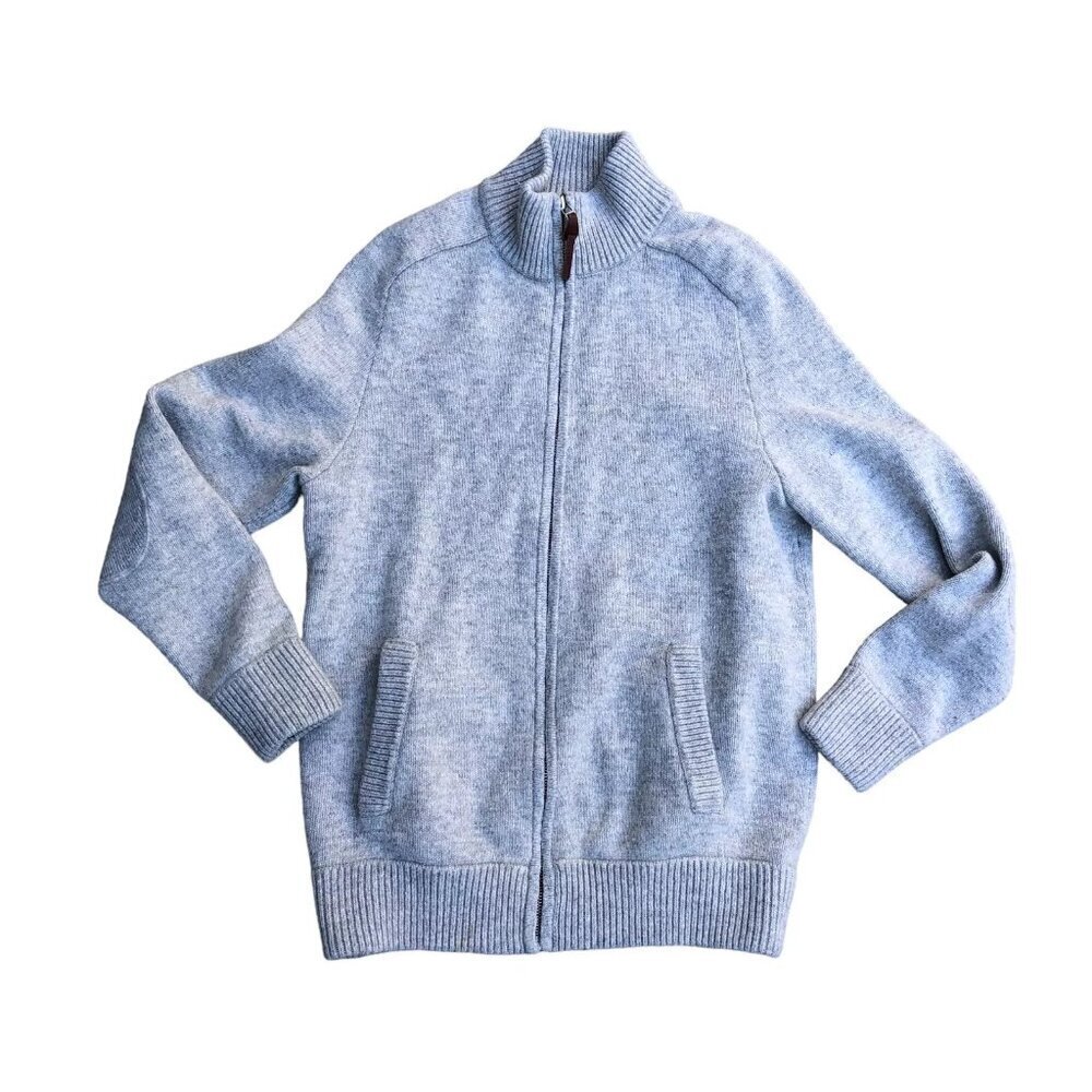 REFECTORY British Lambs Wool Knit Jacket Men's MEDIUM Grey Full Zip Long Sleeve‍